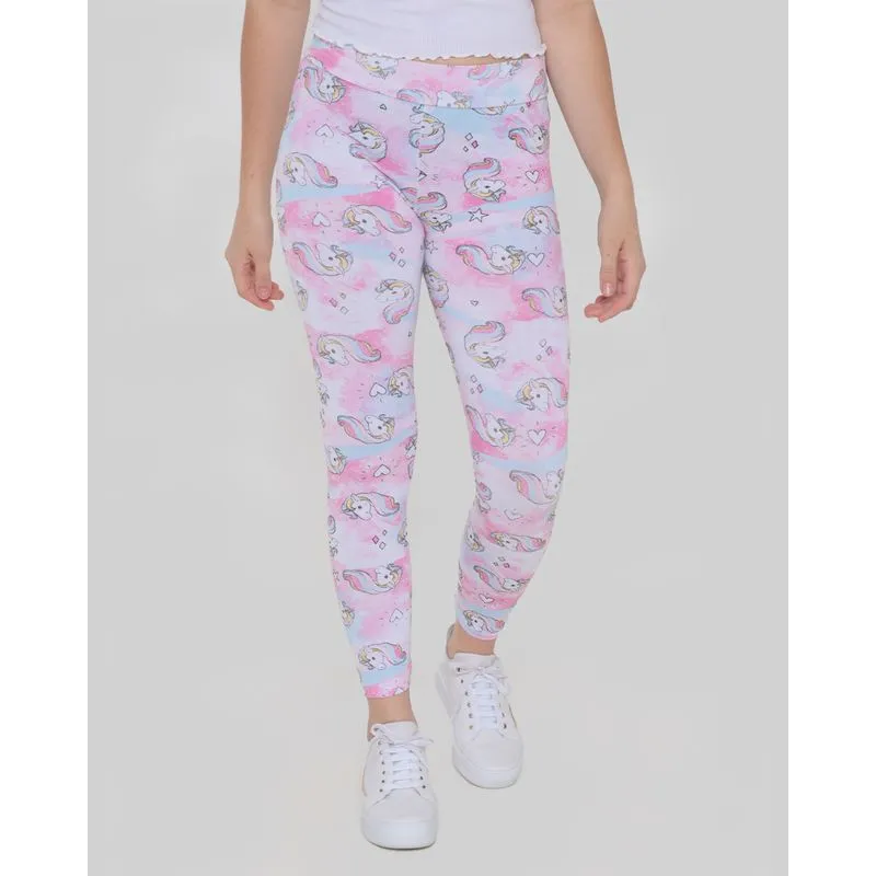 Calça Legging Juvenil Estampa Unicórnio Rosa 14