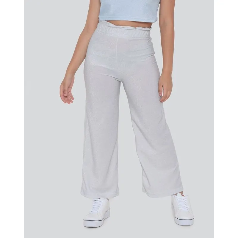 Calça Juvenil Pantalona Lurex Prateada 14