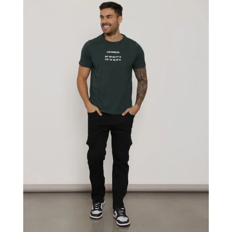 Calça Jeans Masculina Bolso Cargo Reta Preta 38
