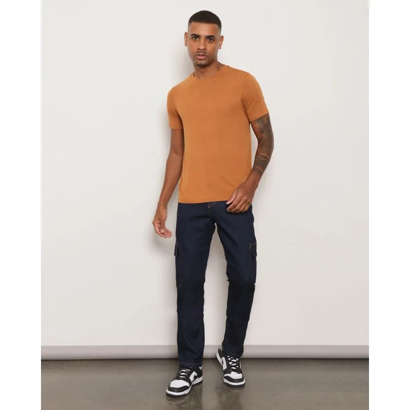 Calça Jeans Masculina Bolso Cargo Azul Escuro 44