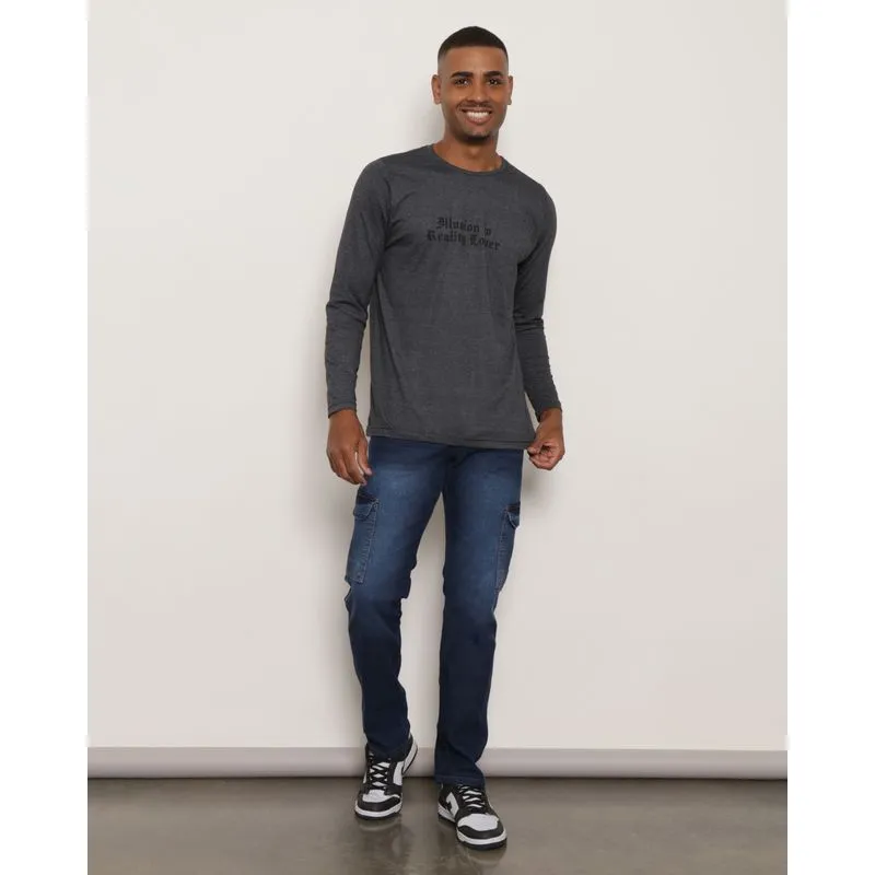 Calça Jeans Masculina Bolso Cargo Azul Escuro 44
