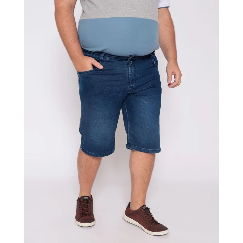 Bermuda Jeans Masculina Plus Size Reta Azul Escuro 56