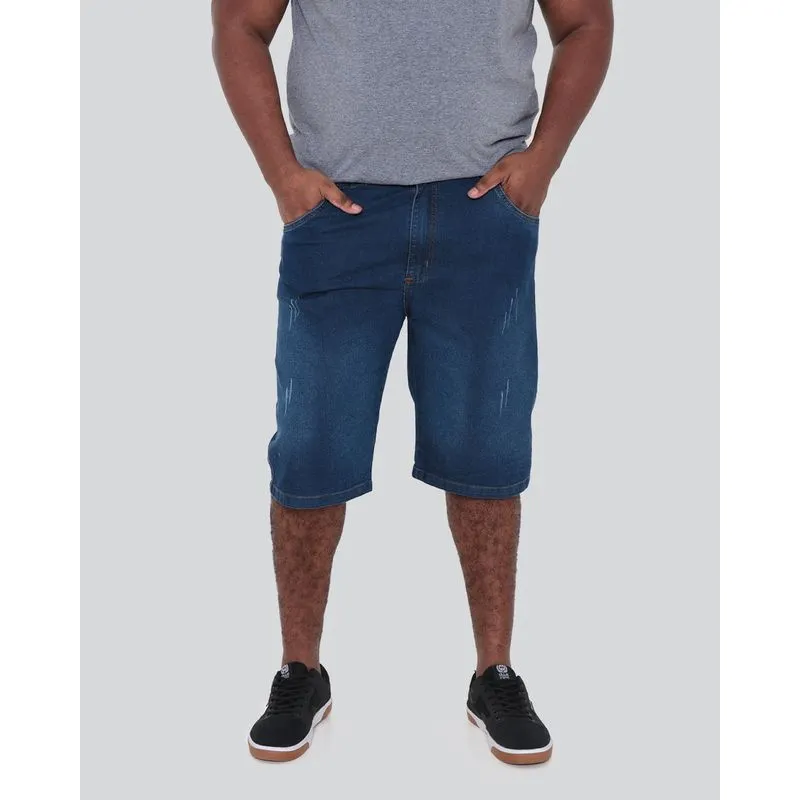 Bermuda Jeans Masculina Plus Size Puídos Azul 52