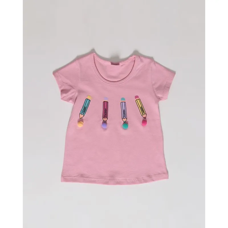 Blusa Bebê Estampa Lápis Pompom Rosa Claro 1