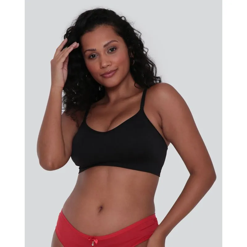 Sutiã Top DelRio Feminino Jacquard Sem Costura Preto GG