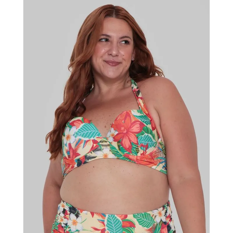 Biquíni Top Plus Size Feminino Bojo Floral Amarelo 48