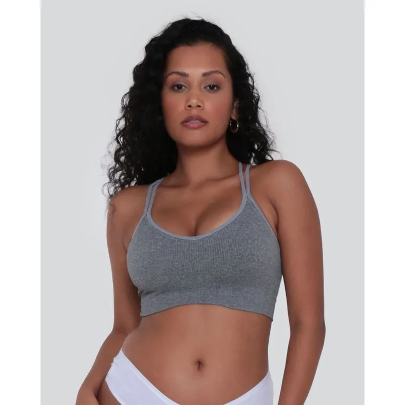 Sutiã Top Feminino DelRio Canelado Sem Costura Cinza G