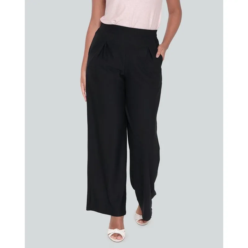 Calça Feminina Pantalona Pregas Twill Preta M