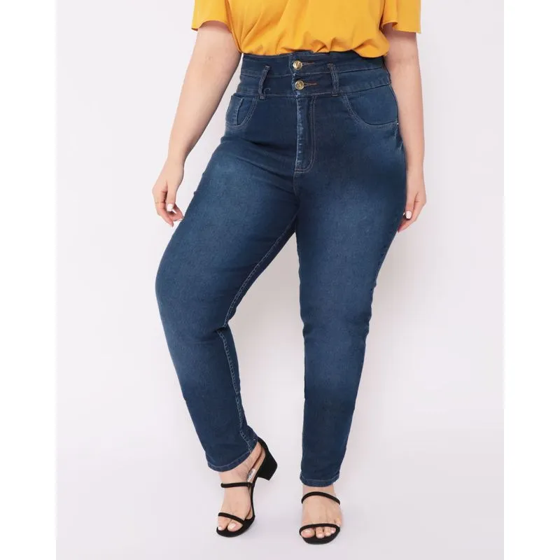 Calça Jeans Feminina Plus Size Skinny Azul 46