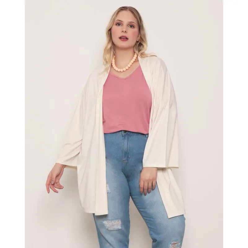 Capa Feminina Plus Size Manga 3/4 Mescla Bege G3