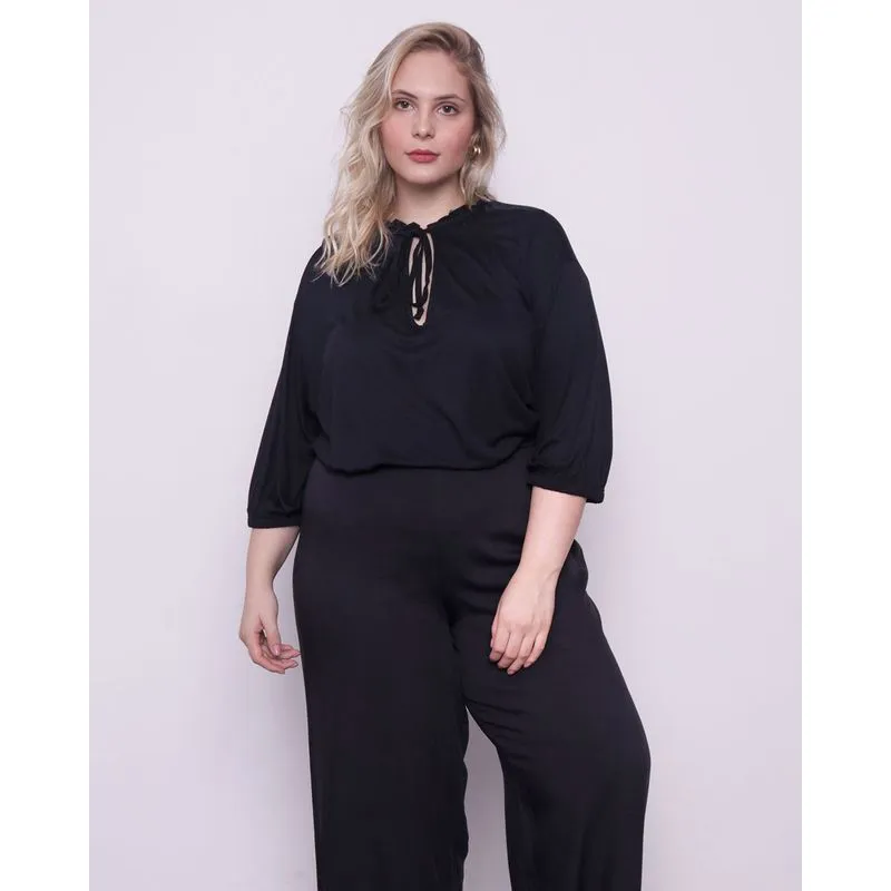 Blusa Plus Size Feminina Manga 7/8 Preta G2