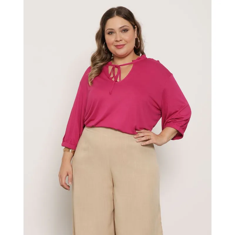 Blusa Plus Size Feminina Manga 7/8 Rosa G1