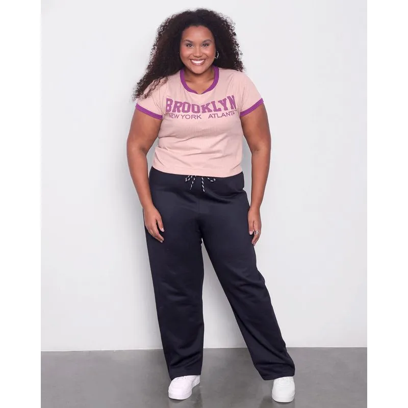 Calça Moletom Feminina Plus Size Pantalona Preta G3