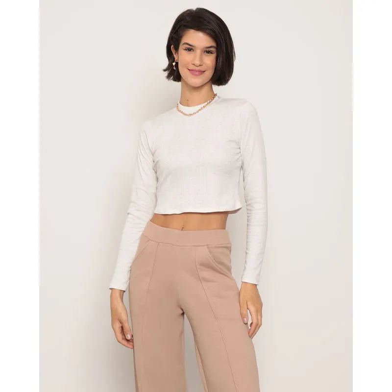 Blusa Feminina Cropped Canelada Bege G