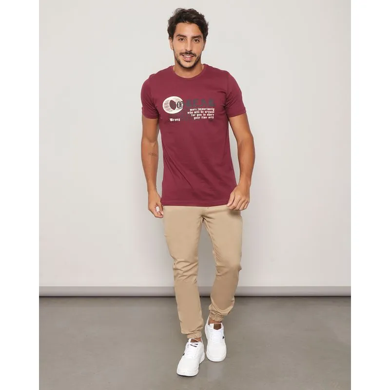 Calça Masculina Sarja Vizzy com Bolso Jogger Bege P