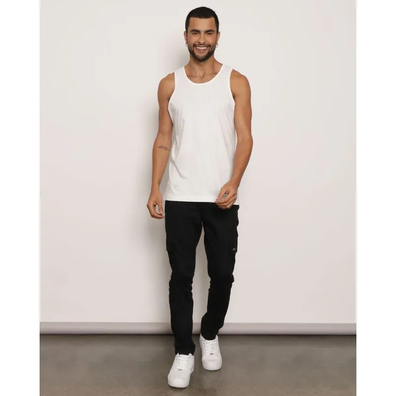 Calça Masculina Sarja Vizzy Bolso Cargo Preta 36