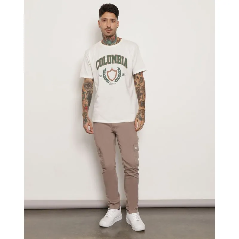 Calça Masculina Sarja Vizzy Bolso Cargo Bege 38