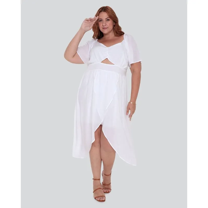 Vestido Plus Size Feminino Transpassado Viscose Off White G3