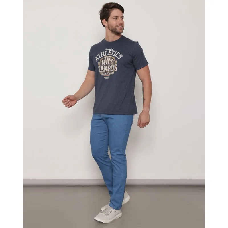 Calça Jeans Masculina Reta Com Bolso Azul Claro 44