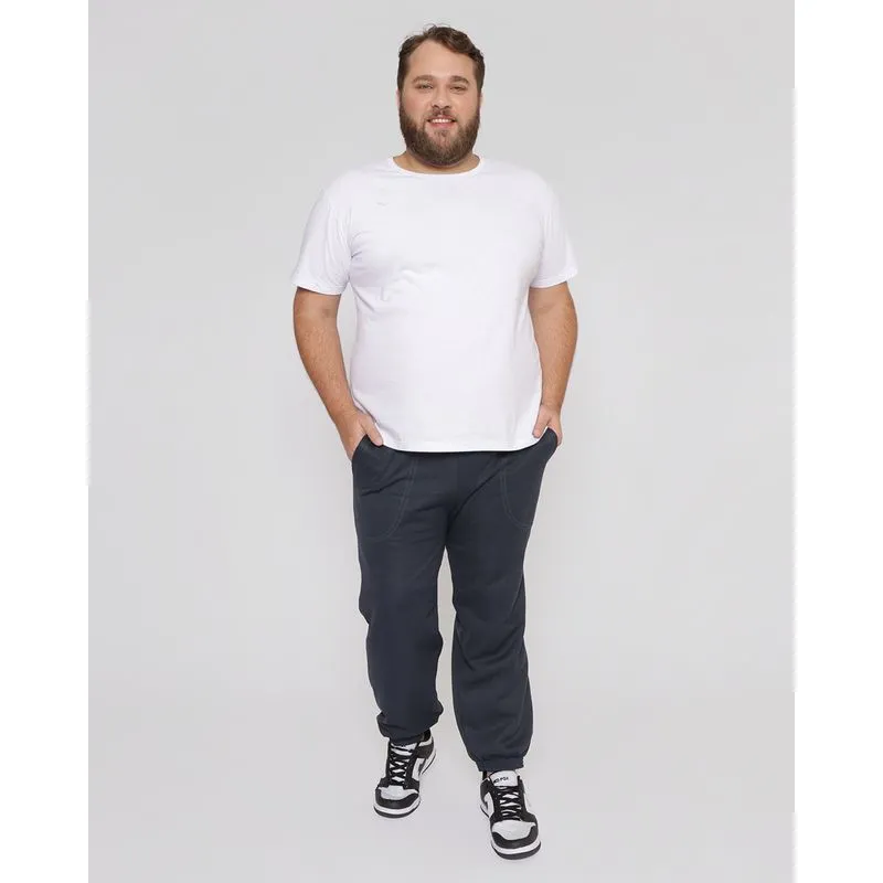 Calça Moletom Plus Size Masculina Jogger Com Bolso Cinza Escuro G2