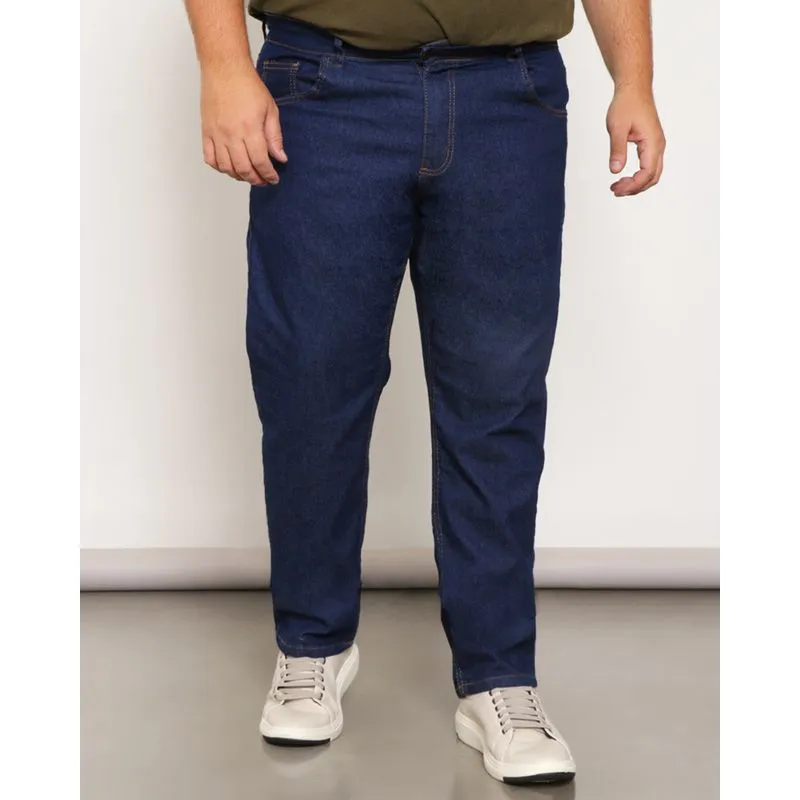 Calça Jeans Plus Size Masculina Reta Azul 52