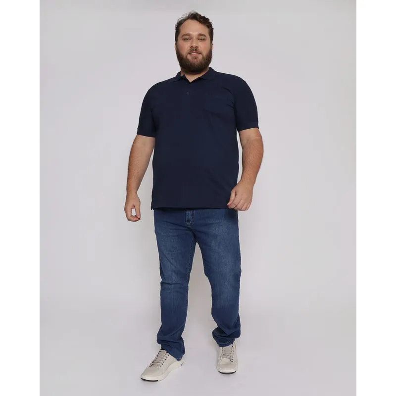 Calça Jeans Plus Siz Masculina Reta Com Bolso Azul Escuro 54