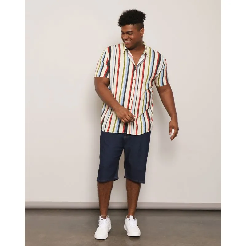 Bermuda Jeans Plus Size Masculino Reta Azul 56
