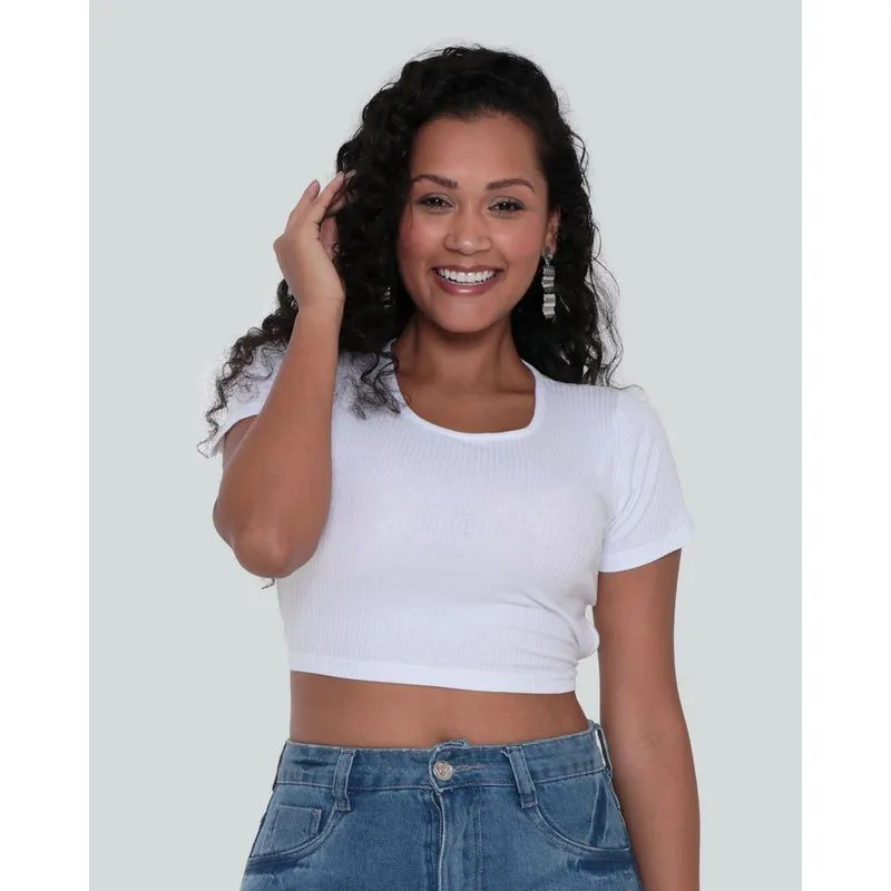 Blusa Feminina Cropped Canelada Tiras Branca P