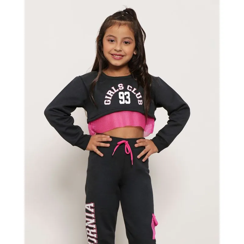 Blusa Moletom Infantil Cropped com Tela Preto 8