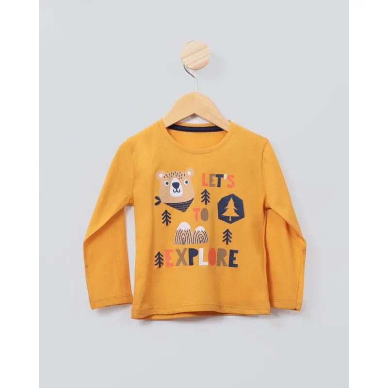 Camiseta Bebê Estampa Ursinho Manga Longa Mostarda 2