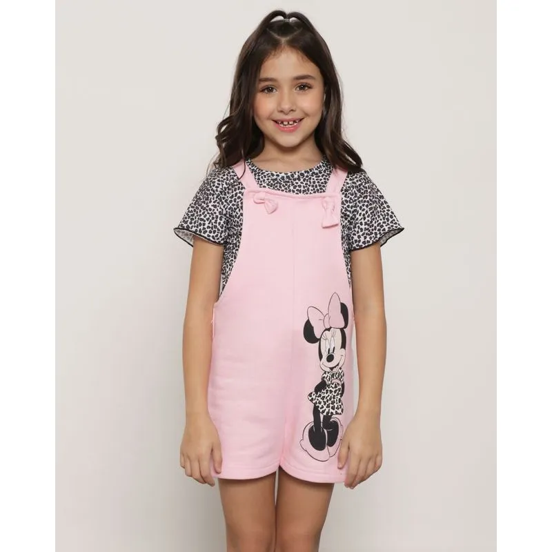 Conjunto Jardineira Moletom Minnie Disney Rosa 4