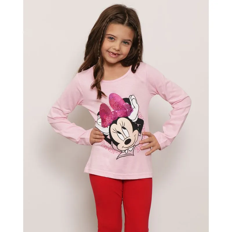 Blusa Infantil Manga Longa Minnie Rosa 4