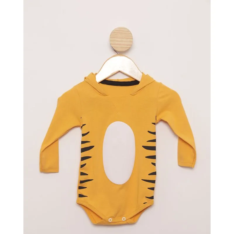 Body Bebê Estampa Tigre Manga Longa Mostarda M