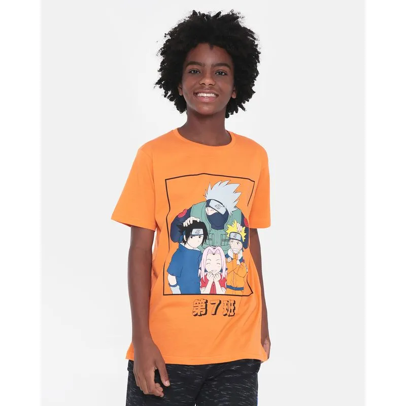 Camiseta Juvenil Estampa Naruto Manga Curta Laranja 12