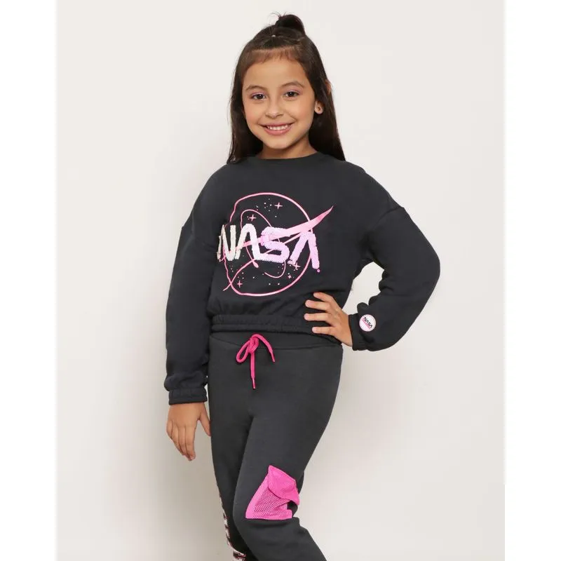 Blusão Moletom Infantil Cropped Com Paetês Preta 6