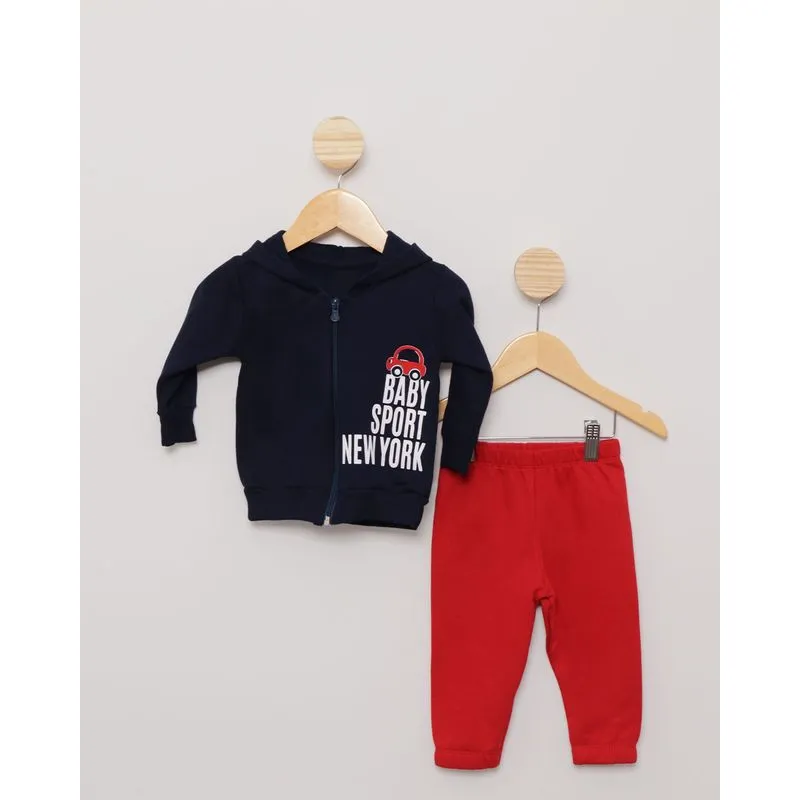 Conjunto Moletom Bebê Com Zíper e Capuz Marinho G