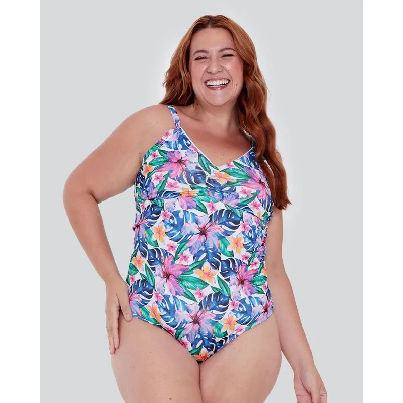 Maiô Feminino Plus Size Estampa Floral Branco 52