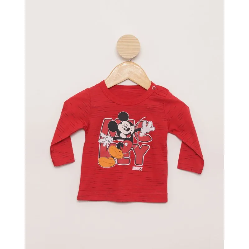 Camiseta Bebê Manga Longa Mickey Disney Vermelha G