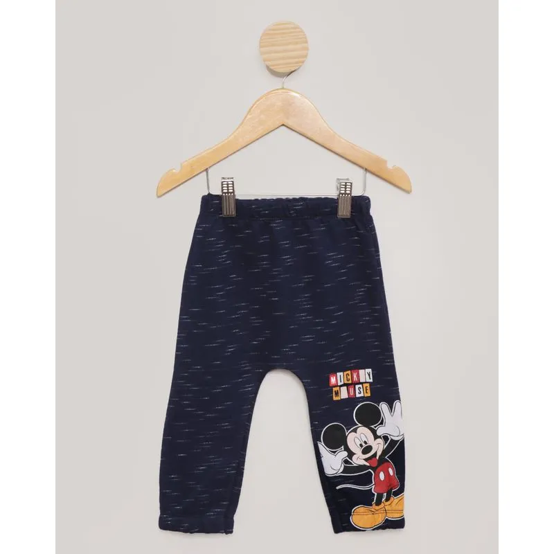 Calça Moletom Rajado Bebê Jogger Mickey Marinho G