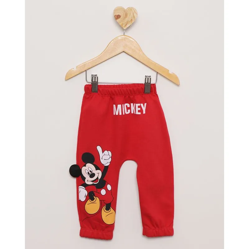 Calça Moletom Bebê Estampa Interativa Mickey Disney Vermelha G