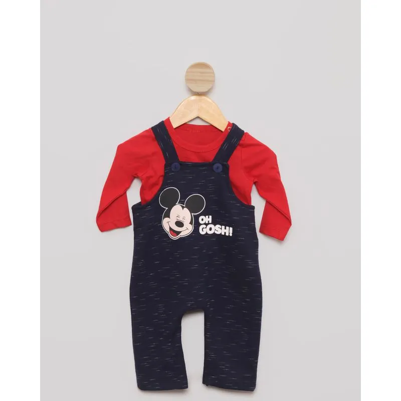 Conjunto Jardineira Bebê Estampa Mickey Disney Marinho G