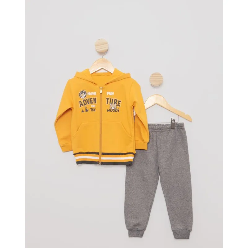 Conjunto Bebê Moletom Com Capuz Mostarda 3