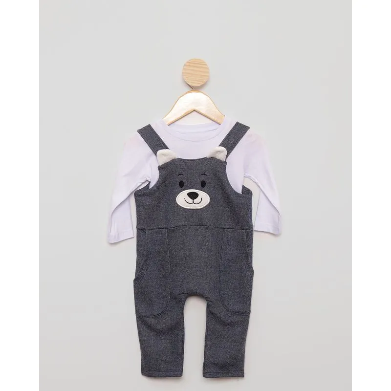 Conjunto Bebê Jardineira Bordado Urso Marinho G