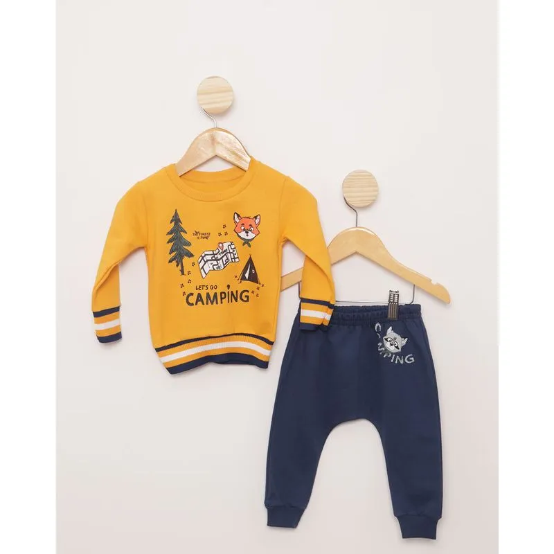 Conjunto Bebê Moletom Estampa Raposa Manga Longa Mostarda G