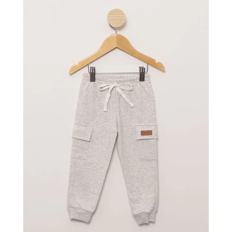 Calça Moletom Bebê Jogger Bolso Cargo Cinza Claro 3