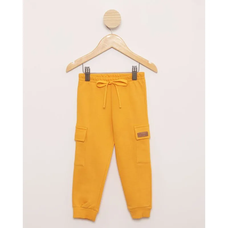 Calça Bebê Moletom Cargo Mostarda 3