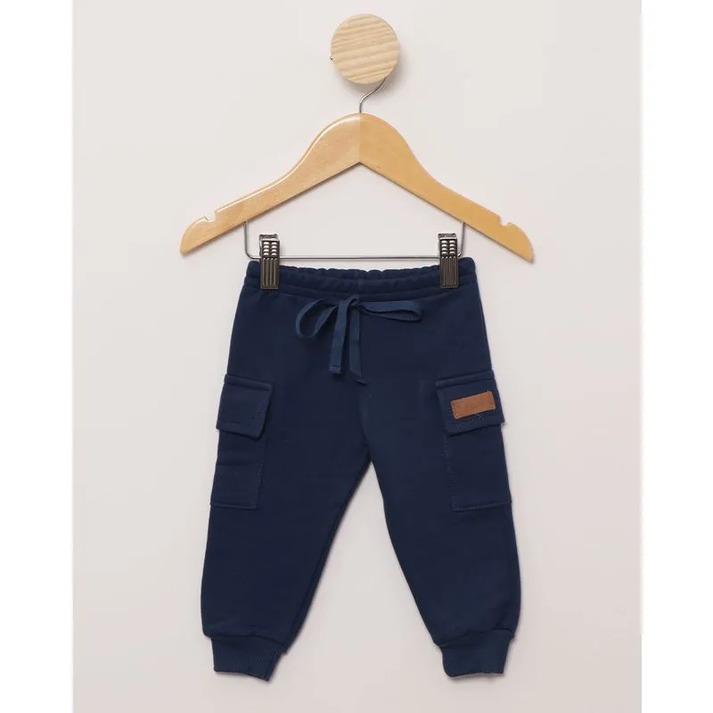 Calça Moletom Bebê Jogger Bolso Cargo Marinho M