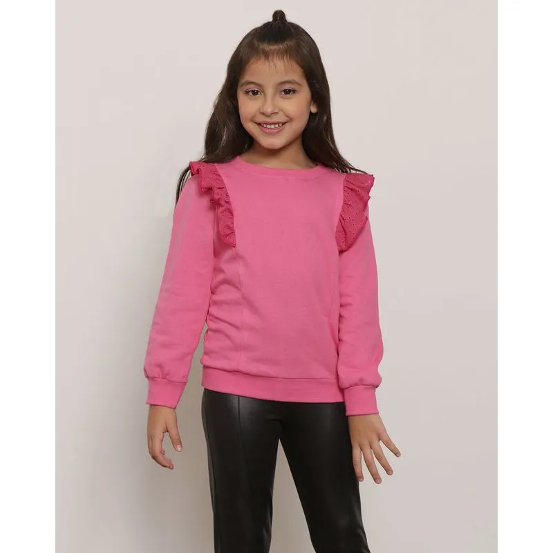 Blusão Moletom Infantil Babado de Laise Rosa 6