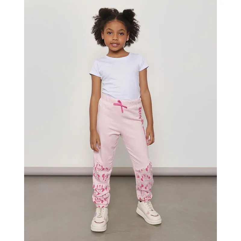 Calça Infantil Moletinho Estampa Minnie Disney Jogger Rosa Claro 4
