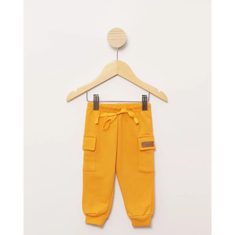 Calça Moletom Bebê Jogger Bolso Cargo Mostarda P